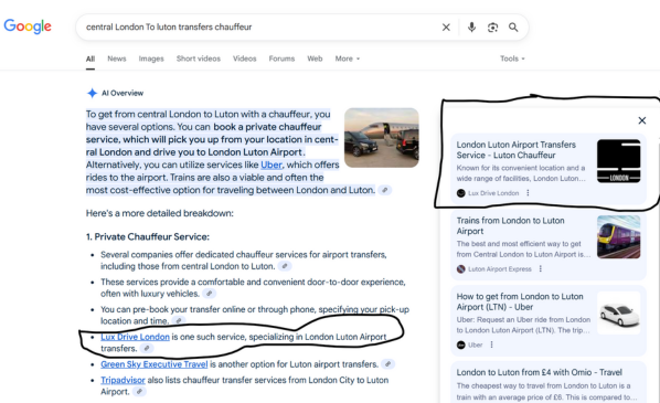 SEO Company That Help Chauffeur Company RANK IN AI Results Google AI Overview