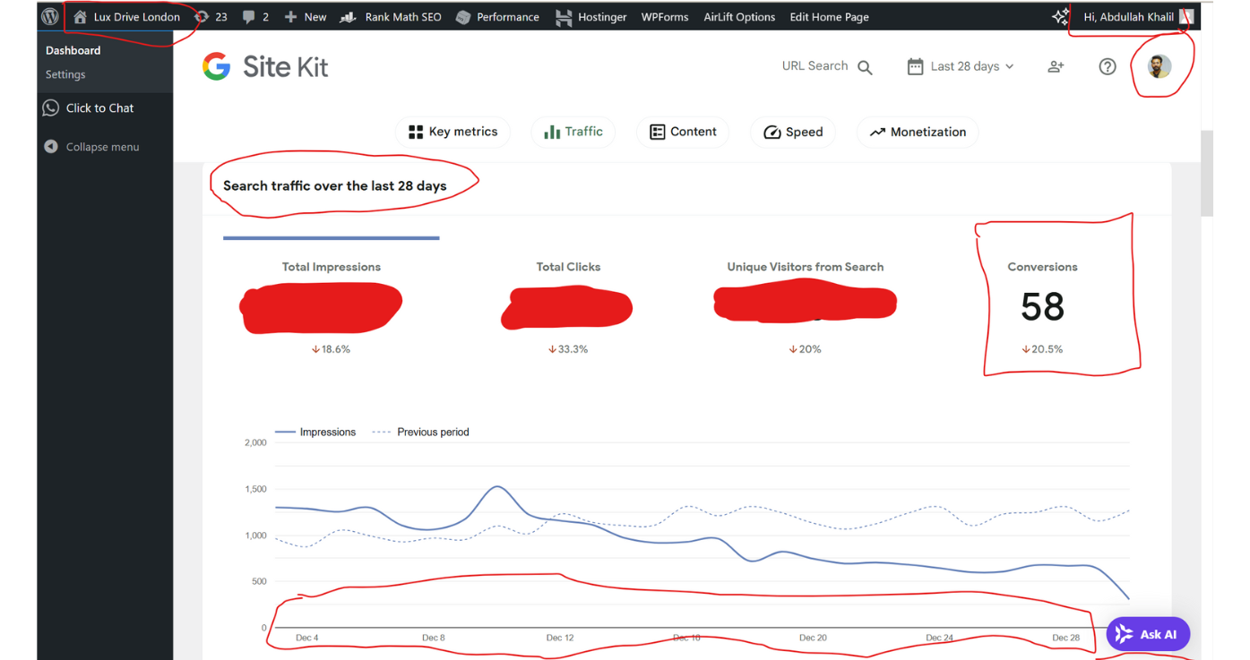traffic results dashboard a chauffeur company website